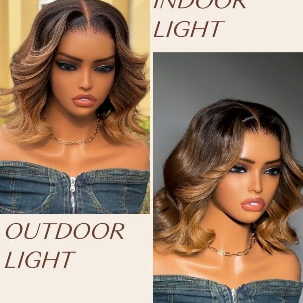 Lumivive 13x4 Pre-Everything™ Lace Frontal Brown With Honey Blonde Face-Framing Highlights Wavy Bob Drawstring Wig