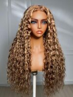 Lumivive 7x5 Bye Bye Slip™ Lace Honey Blonde Highlights Water Wave Wig with Invisi Drawstring