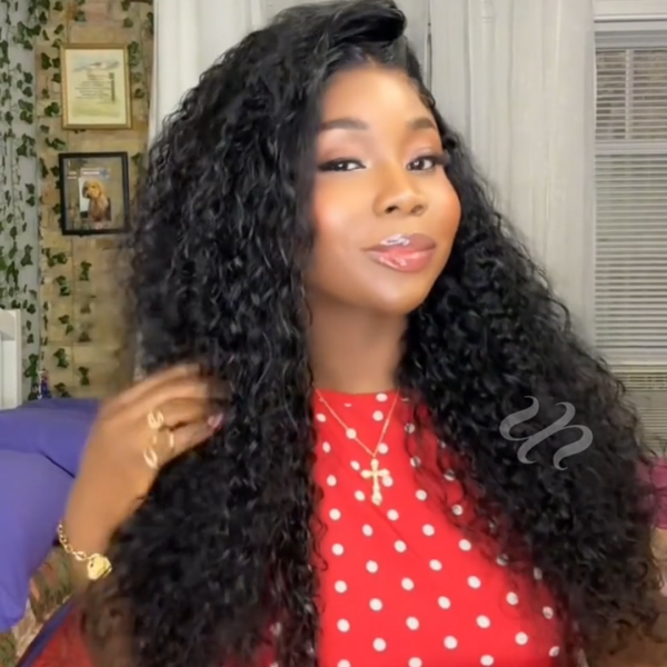 Lumivive Pre-Everything™ Lace Front Black Curly Glueless Drawstring Wig
