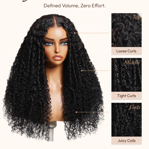 Lumivive Bye-Bye Knots™ 7x5 Lace Black Defined Coils 3C-4A Blend Curly Wig with Invisi Drawstring