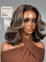 Lumivive 13x4 Pre-Everything™ Lace Frontal Dark Brown with Face Framing Highlights Layered Cut Bob Drawstring Wig - Image 4