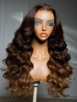 Lumivive 360 HD Lace Real Scalp™ Chocolate Brown to Caramel Honey Blonde Ombre Body Wave Wig