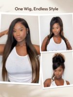 Lumivive Bye-Bye Knots™ 7x5 Lace Black to Chestnut Brown Ombre Yaki Straight Wig With Drawstring - Image 4