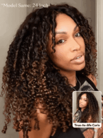Lumivive Bye-Bye Knots™ 7x5 Lace Black to Chestnut Brown Ombre Curly Wig With Defined Finger Coil Ends Drawstring Wig - Image 2
