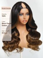 Lumivive EasiContour™ V Part Black to Chestnut Brown Ombre Body Wave Wig With Invisi Drawstring - Image 2