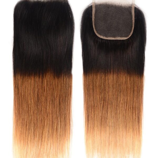 Lumivive 3 Tones Ombre Straight Human Hair Lace Closure Sew In 1B/4/27 Remy Hair