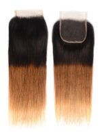 Lumivive 3 Tones Ombre Straight Human Hair Lace Closure Sew In 1B/4/27 Remy Hair - Image 2