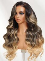 Lumivive Bye-Bye Knots™ 7x5 Lace Black With Blonde Highlights Loose Wave Wig With Face Framing Layers - Image 3