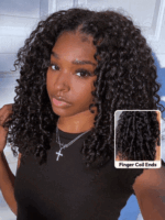 Lumivive InvisiBlend™ V Part Curly Texture Drawstring Human Hair Wig With Finger Coil Ends - Image 4