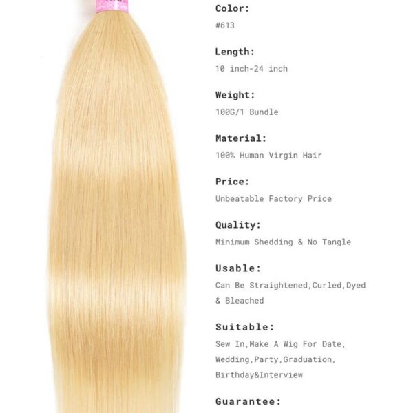 Lumivive Hair 613 Blonde Virgin Human Hair Extension Bundles 10-24 Inch 3PCS Straight Hair
