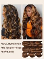 Lumivive Brown Balayage 4x4 Lace Closure With 3 Packs Body Wave Bundles - Image 4