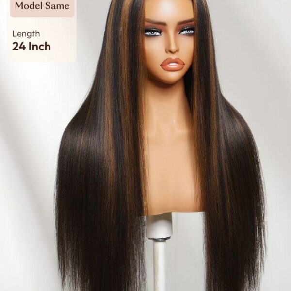 Lumivive 7x5 Bye Bye Slip™ Lace Black with Golden Brown Highlights Yaki Straight Wig with Invisi Drawstring