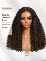Lumivive Bye-Bye Knots™ 7x5 Lace Black to Chestnut Brown Ombre Curly Wig With Defined Finger Coil Ends Drawstring Wig - Image 10