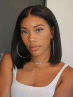 Lumivive 4x4 Lace Closure Black Bob Wig With Side Swept Bangs - Image 7