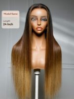 Lumivive 360 HD Lace Real Scalp™ Brown to Honey Blonde Ombre Silky Straight Wig with Dark Roots - Image 5