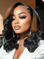 Lumivive Bye-Bye Knots 7x5 Lace Black with Caramel Blonde Highlights Body Wave Wig - Image 2