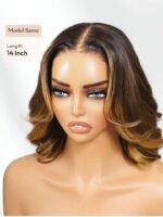 Lumivive 13x4 Pre-Everything™ Lace Frontal Brown With Honey Blonde Face-Framing Highlights Wavy Bob Drawstring Wig - Image 8