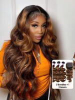 Lumivive Brown Balayage 4x4 Lace Closure With 3 Packs Body Wave Bundles - Image 3