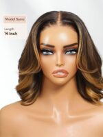 Lumivive 13x4 Pre-Everything™ Lace Frontal Brown With Honey Blonde Face-Framing Highlights Wavy Bob Drawstring Wig - Image 7