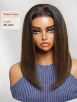 Lumivive 7x5 Bye Bye Slip™ Lace Balayage Highlights Yaki Straight Bob Wig with Invisi Drawstring - Image 3