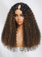 Lumivive EasiContour™ V Part Brown Highlights with Dark Roots Jerry Curly Drawstring Wig Protect Your Natural Hair - Image 2