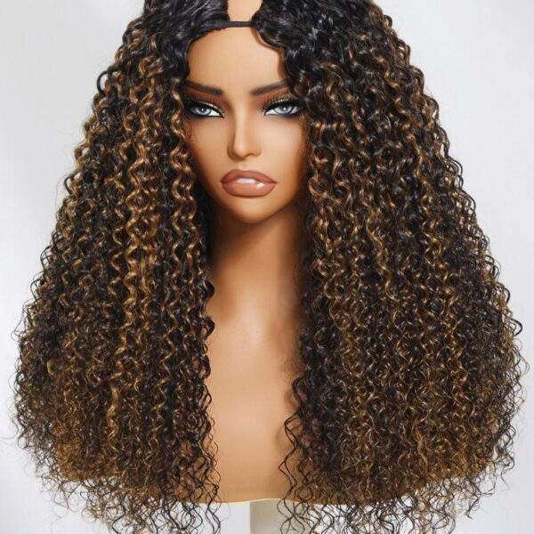 Lumivive EasiContour™ V Part Brown Highlights with Dark Roots Jerry Curly Drawstring Wig Protect Your Natural Hair