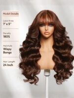 Lumivive 7x5 Bye Bye Slip™ Lace Auburn/Red Brown Fluffy Loose Wave Wig with Wispy Bangs 180% Density - Image 4