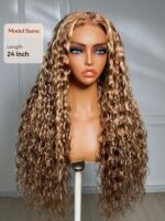 Lumivive 7x5 Bye Bye Slip™ Lace Honey Blonde Highlights Water Wave Wig with Invisi Drawstring - Image 2