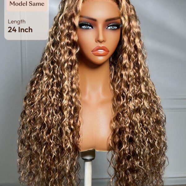 Lumivive 7x5 Bye Bye Slip™ Lace Honey Blonde Highlights Water Wave Wig with Invisi Drawstring