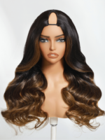 Lumivive EasiContour™ V Part Black to Chestnut Brown Ombre Body Wave Wig With Invisi Drawstring - Image 3
