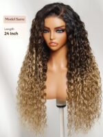 Lumivive Bye-Bye Knots™ 7x5 Lace Black to Brown to Blonde Ombre Water Wave Wig with Invisi Drawstring - Image 2
