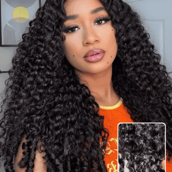 Lumivive 13x4 Pre-Everything™ Lace Frontal Natural Black Burmese Curly Wig with Finger Coily Ends