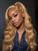 Lumivive 13x4 Pre-Everything™ Lace Frontal Golden Blonde Loose Body Wave Drawstring Wig with Side Swept Bangs - Image 2