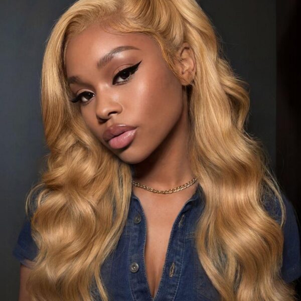 Lumivive 13x4 Pre-Everything™ Lace Frontal Golden Blonde Loose Body Wave Drawstring Wig with Side Swept Bangs