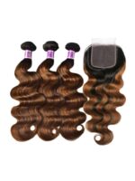 Lumivive Brown Balayage 4x4 Lace Closure With 3 Packs Body Wave Bundles - Image 5