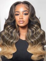 Lumivive Bye-Bye Knots™ 7x5 Lace Black With Blonde Highlights Loose Wave Wig With Face Framing Layers