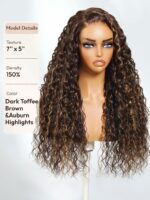 Lumivive Bye-Bye Knots™ 7x5 Lace Water Wave Wig With Golden Brown Face Framing Highlights - Image 6